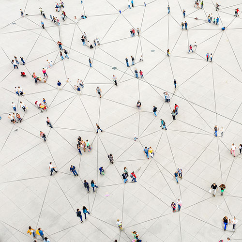 Aerial view of crowd connected by lines